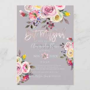 Invitation PixDezines Pastel Floral Watercolor Bat mitzvah