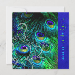 Invitation PixDezines PEACOCK FEATHER/AQUA/TURQUOISE