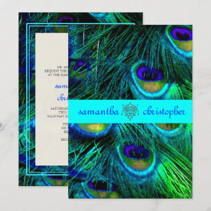 Invitation PixDezines PEACOCK FEATHER/AQUA/TURQUOISE INVITATI