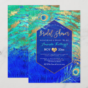 Invitation PixDezines Peacock Fête de l'mariée+Faux Gold