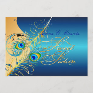 Invitation PixDezines Peacock+tourbillons/or+turquoise