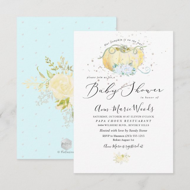 Invitation PixDezines Petit Baby shower Citrouille (Devant / Derrière)
