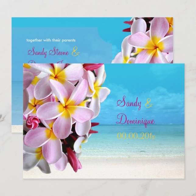 Invitation PixDezines PINK PLUMERIA LEI /BEACH (Devant / Derrière)