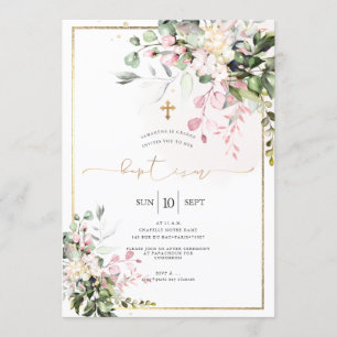 Invitation PixDezines Pink, Rustic Watercolor Baptism