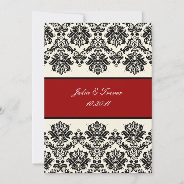 Invitation PixDezines Piqué, Damask / Black + Off White (Devant)
