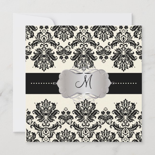 Invitation PixDezines Piqué, Damask / Black + Off White (Devant)