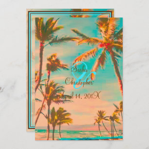 Invitation PixDezines PLAGE HAWAIIAN VINTAGE/TURQUOISE