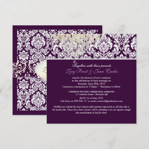 Invitation PixDezines Plum Moiré Damask/lustre de cristal