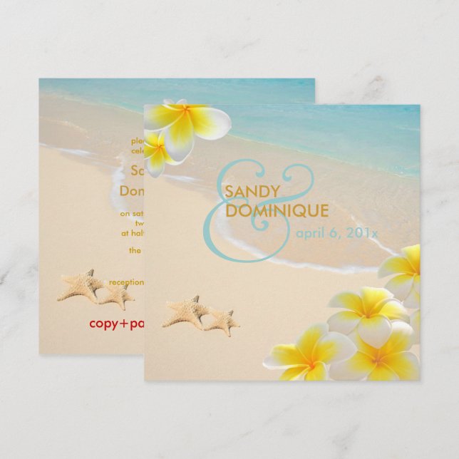 Invitation PixDezines PLUMERIA LEI/BEACH/STARFISH (Devant / Derrière)