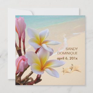 Invitation PixDezines Plumeria rose + Plage + étoiles de mer