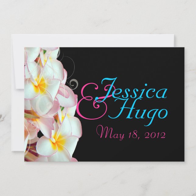 Invitation PixDezines Plumeria rose/plage/mariage tropical (Devant)