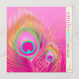 Invitation PixDezines plumes de paon psychédélique/rose chaud