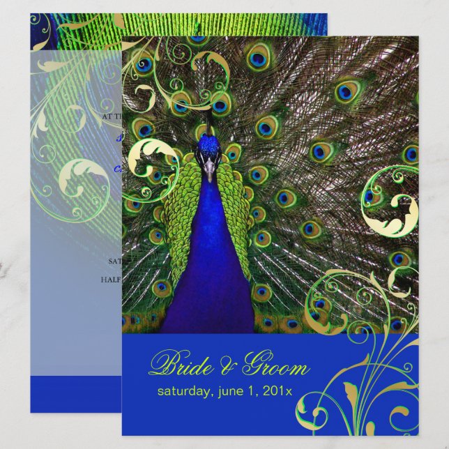 Invitation PixDezines psychédélique paon/bleu cobalt (Devant / Derrière)