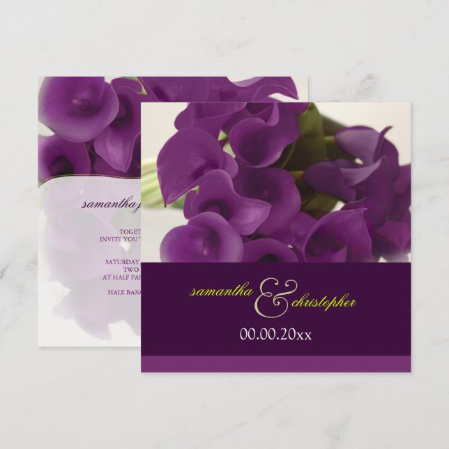 Invitation PixDezines PURPLE CALLA LILY BOUQUET (Devant / Derrière)