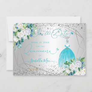 Invitation PixDezines Quinceanera Aqua Blue Robe Enregistrer 