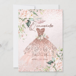 Invitation PixDezines Quinceanera Blush Rose-Rose Gold Gown