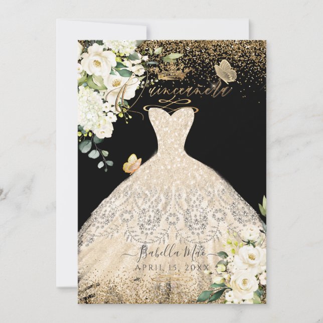 Invitation PixDezines Quinceanera Champagne Gold Parties scin (Devant)