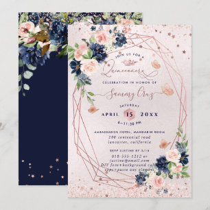 Invitation PixDezines Quinceanera H2 Fleurs Blush Navy