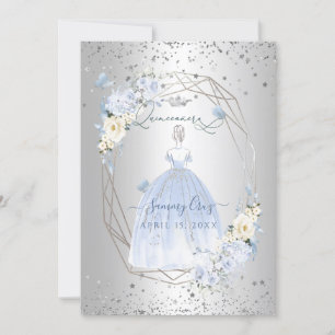 Invitation PixDezines Quinceanera H2 Fleurs Dusty Blue Roses