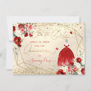 Invitation PixDezines Quinceanera Red Gown Enregistrer la dat