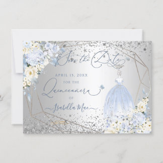 Invitation PixDezines Quinceanera Robe Bleue Dusty Date de sa