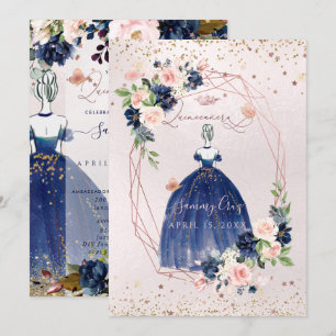 Invitation PixDezines Quinceanera Rose Gold H2 Fleurs