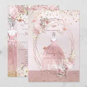 Invitation PixDezines Quinceanera Rose Gold H2 Fleurs Dusty 