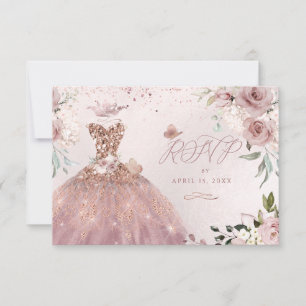 Invitation PixDezines Quinceanera RSVP Dusty Rose Gown