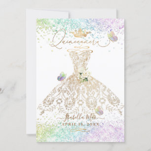 Invitation PixDezines Quinceanera White Gold Gown Papillons