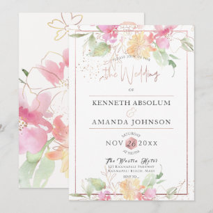 Invitation PixDezines Romantisme Épanoui, Fleurs Aquarelles