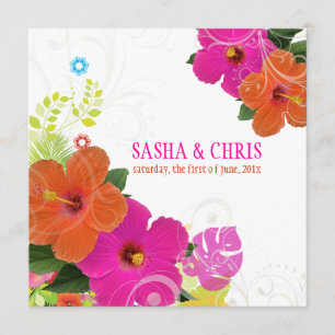 Invitation PixDezines rose chaud+hibiscus orange/arrière - pl