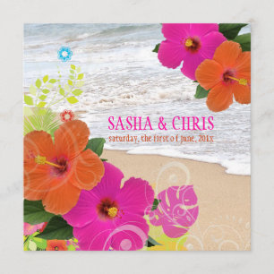 Invitation PixDezines rose chaud+hibiscus orange+monstère
