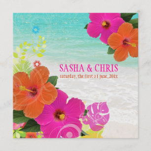 Invitation PixDezines rose chaud+hibiscus orange+monstère