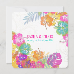 Invitation PixDezines rose chaud+hibiscus orange+monstère