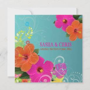 Invitation PixDezines rose chaud+hibiscus orange+monstère
