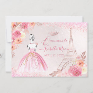Invitation PixDezines Rose Gold Tour Eiffel Quinceanera