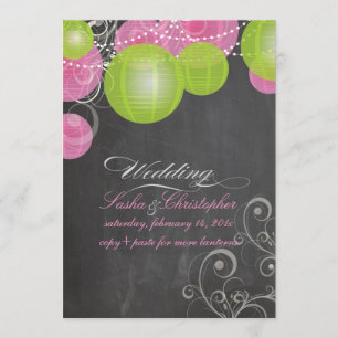Invitation PixDezines rose+vert lanternes/damier