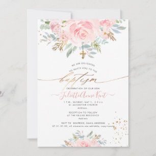 Invitation PixDezines Roses Aquarelles Rose Baptême