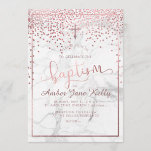 Invitation PixDezines Roses de marbre+Faux points d'or/Baptêm
