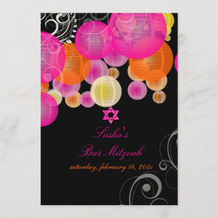 Invitation PixDezines roses+lanternes oranges/bat mitzvah