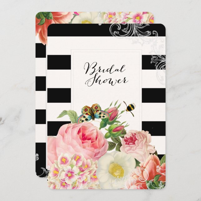 Invitation PixDezines roses vintages/douche nuptiale/ (Devant / Derrière)