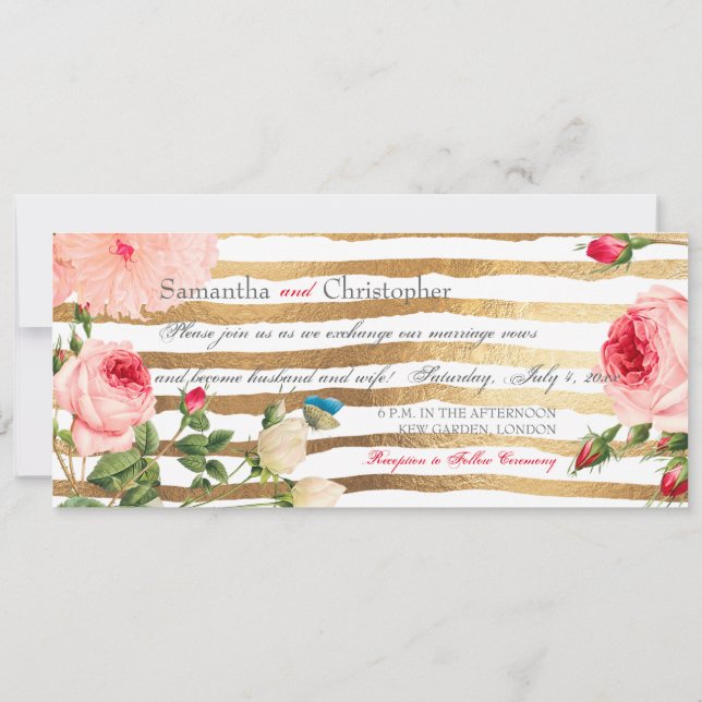Invitation PixDezines Roses Vintages+Pies/Stripes (Dos)