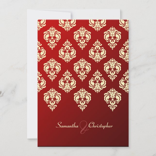 Invitation PixDezines Rossellini Damask, ivoire + Velvet roug (Devant)