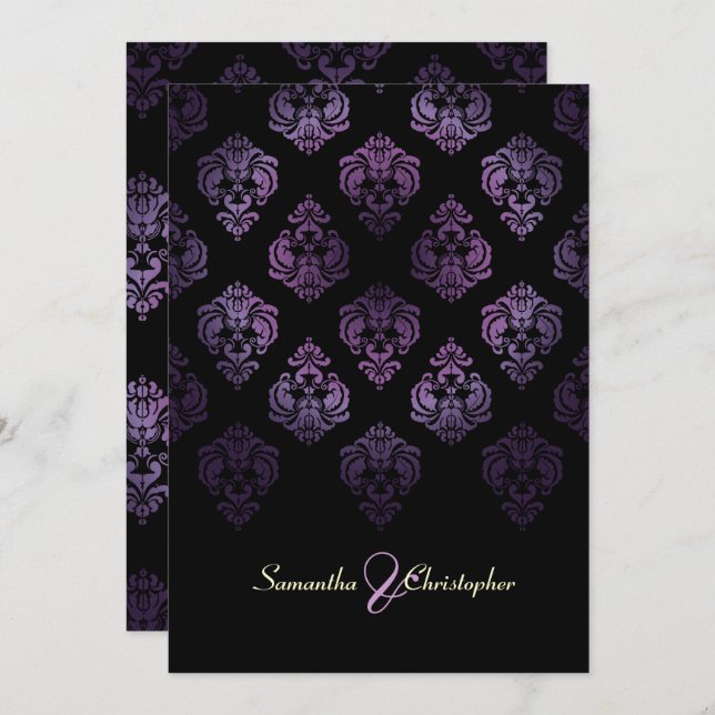 Invitation PixDezines Rossellini Damask, Lavender/Black (Devant / Derrière)