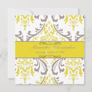 Invitation PixDezines Rossi Damask, Jaune+Mauve