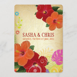 Invitation PixDezines rouge+hibiscus orange+monstère