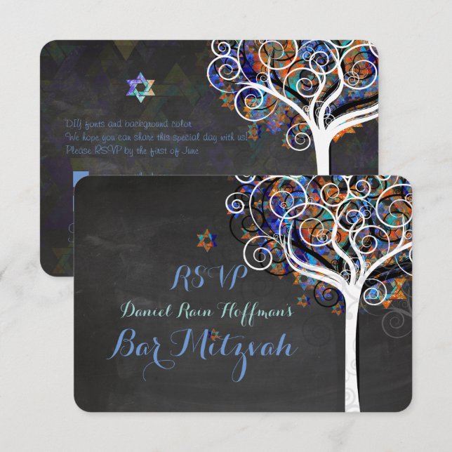 Invitation PixDezines rsvp arbre de vie Bat mitzvah (Devant / Derrière)