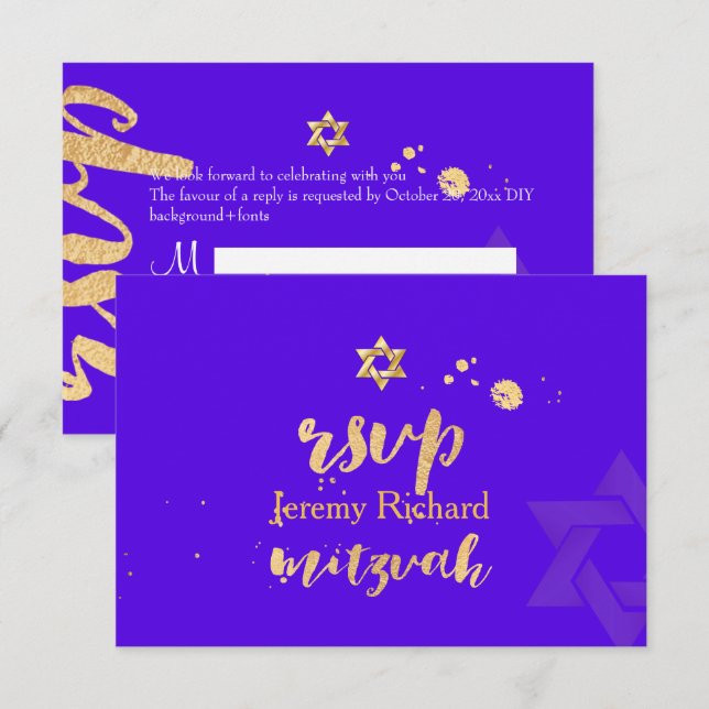 Invitation PixDezines rsvp do-it-yourself couleur, Bar Mitzva (Devant / Derrière)