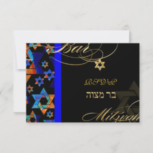 Invitation PixDezines rsvp Etoiles psychédéliques, Bar Mitzva