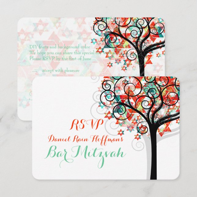Invitation PixDezines Rsvp Tree of Life Bar Mitzvah (Devant / Derrière)